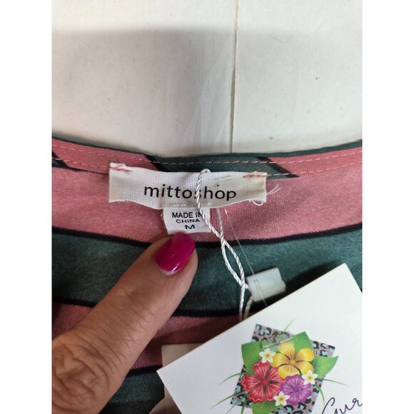 Mitto Shop V-Neck Top Striped Sleeveless Pink & Green Womens Med New with Tags - Picture 5 of 11